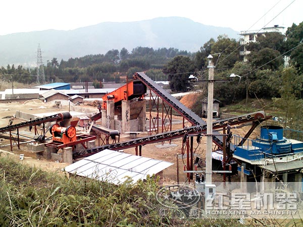 河卵石制砂生產(chǎn)線現(xiàn)場(chǎng)示意圖