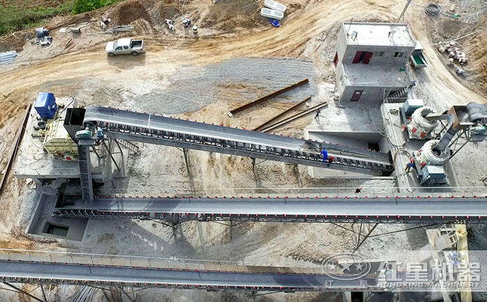 石子破碎加工現場全景俯瞰圖